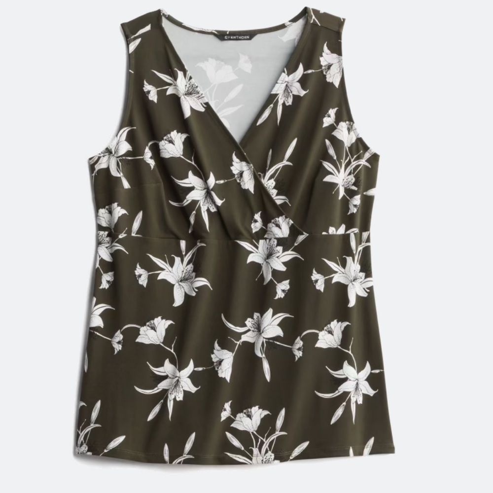 41 Hawthorn Green and White Sleeveless Wrap Blouse